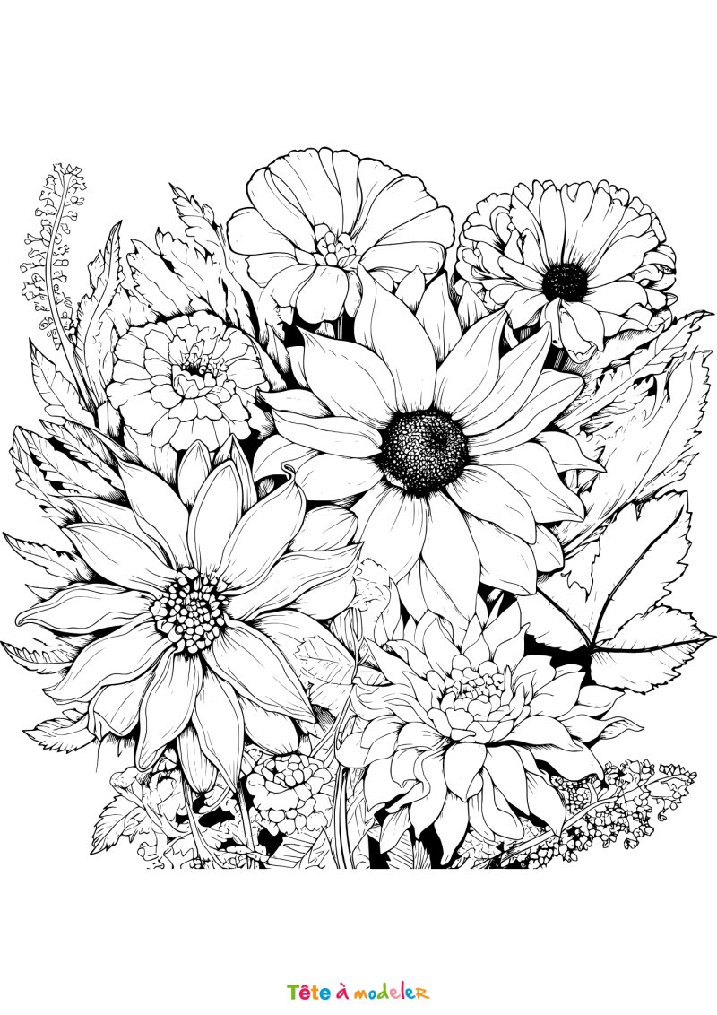 Coloriage d'un bouquet de fleurs