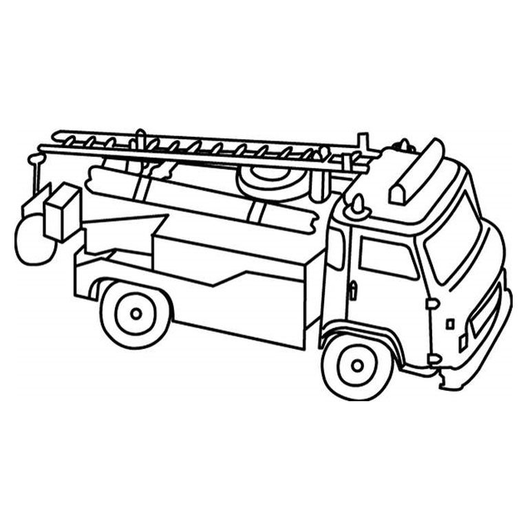 Coloriage d'un camion de pompier et la grande échelle