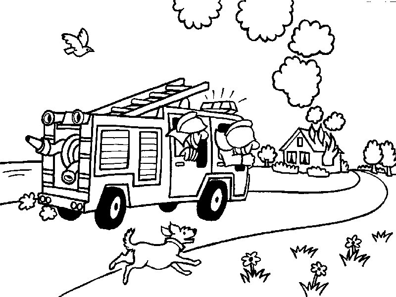 Coloriage d'un camion de pompier et sa sirène