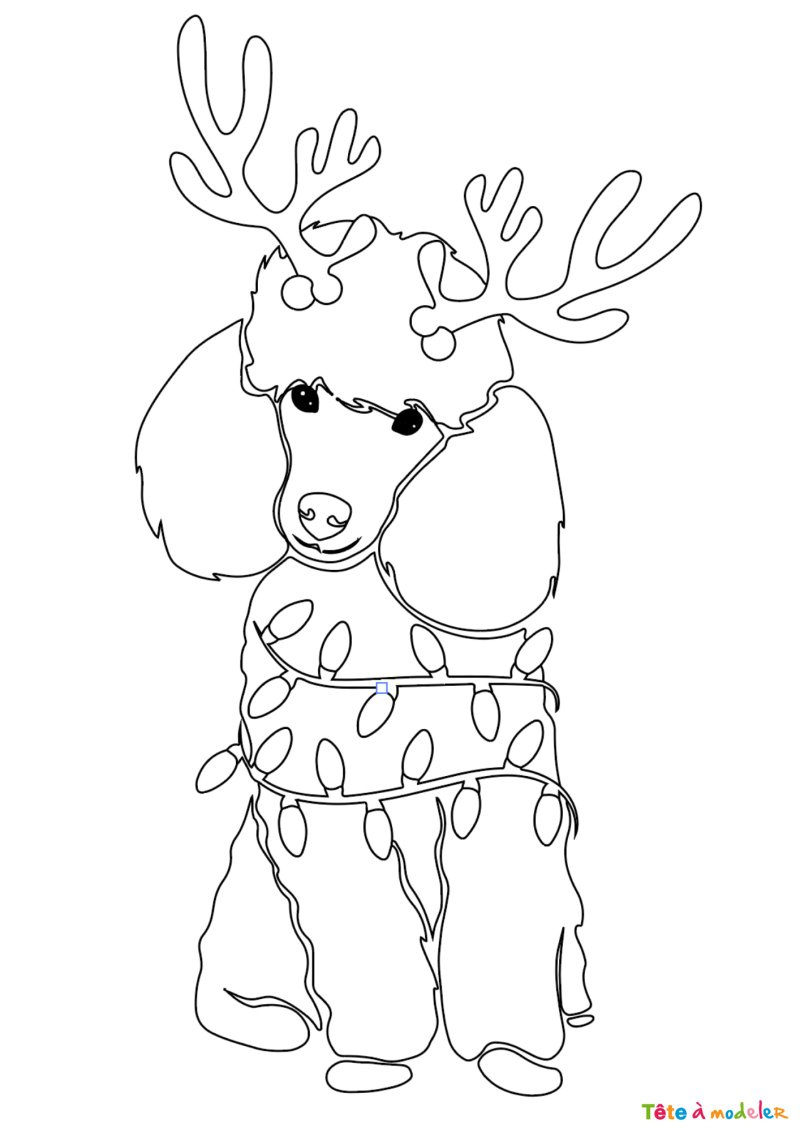 Coloriage d'un caniche à Noël