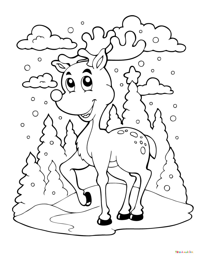 Coloriage d'un cerf en hiver