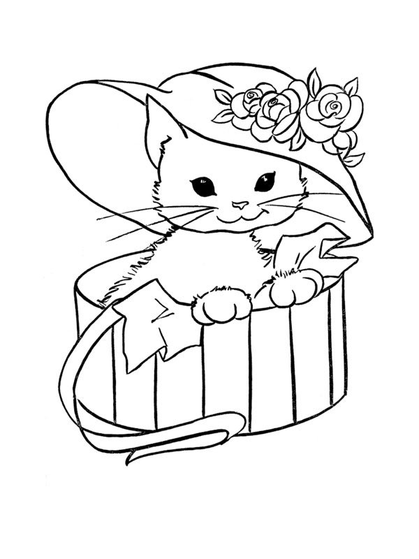 Coloriage d'un chaton dans un cadeau 