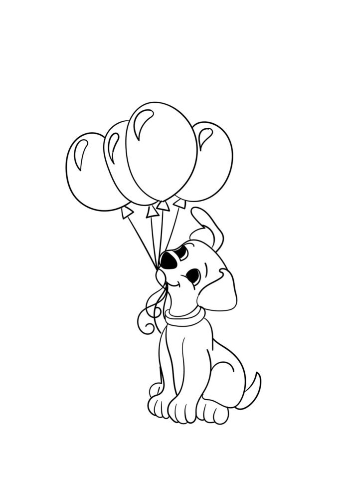 Coloriage d'un chiot avec des ballons
