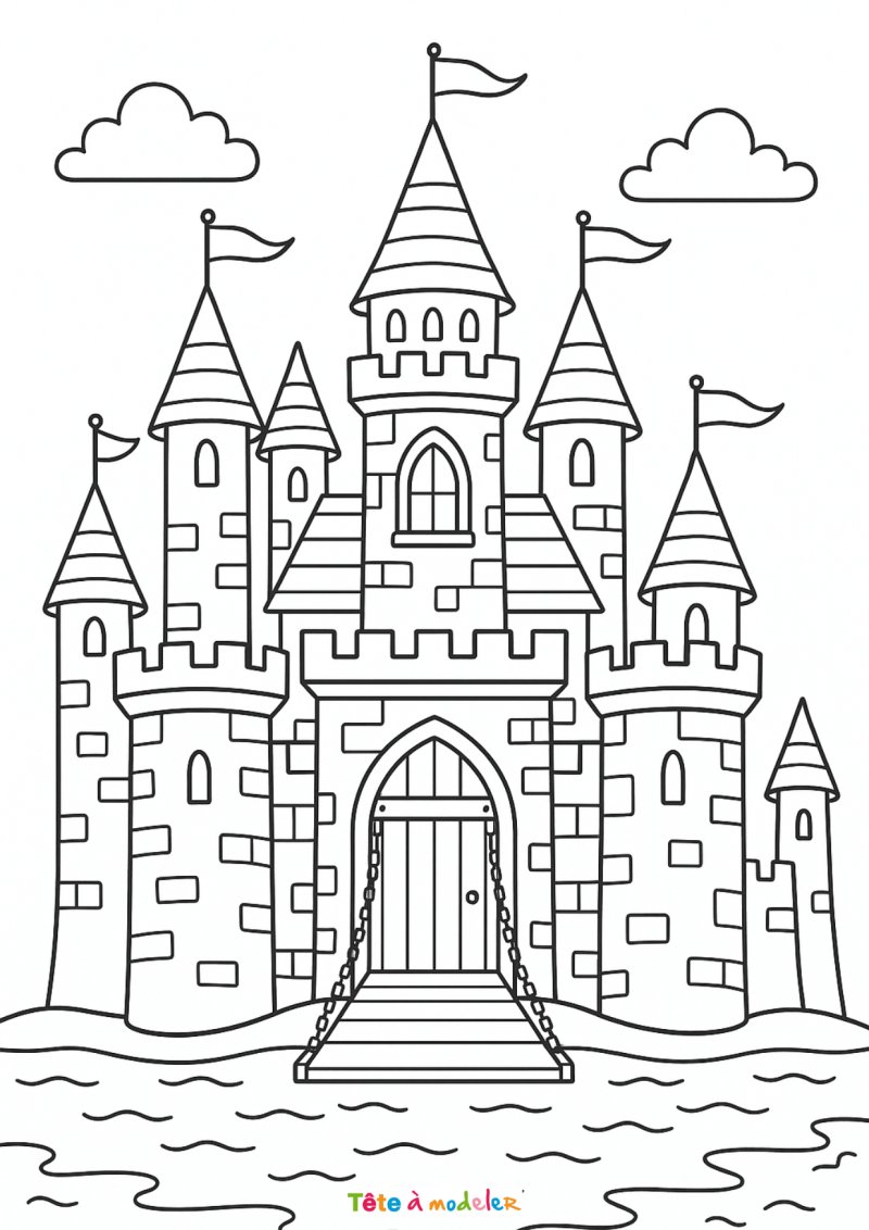 Coloriage d'un château avec un pont levis