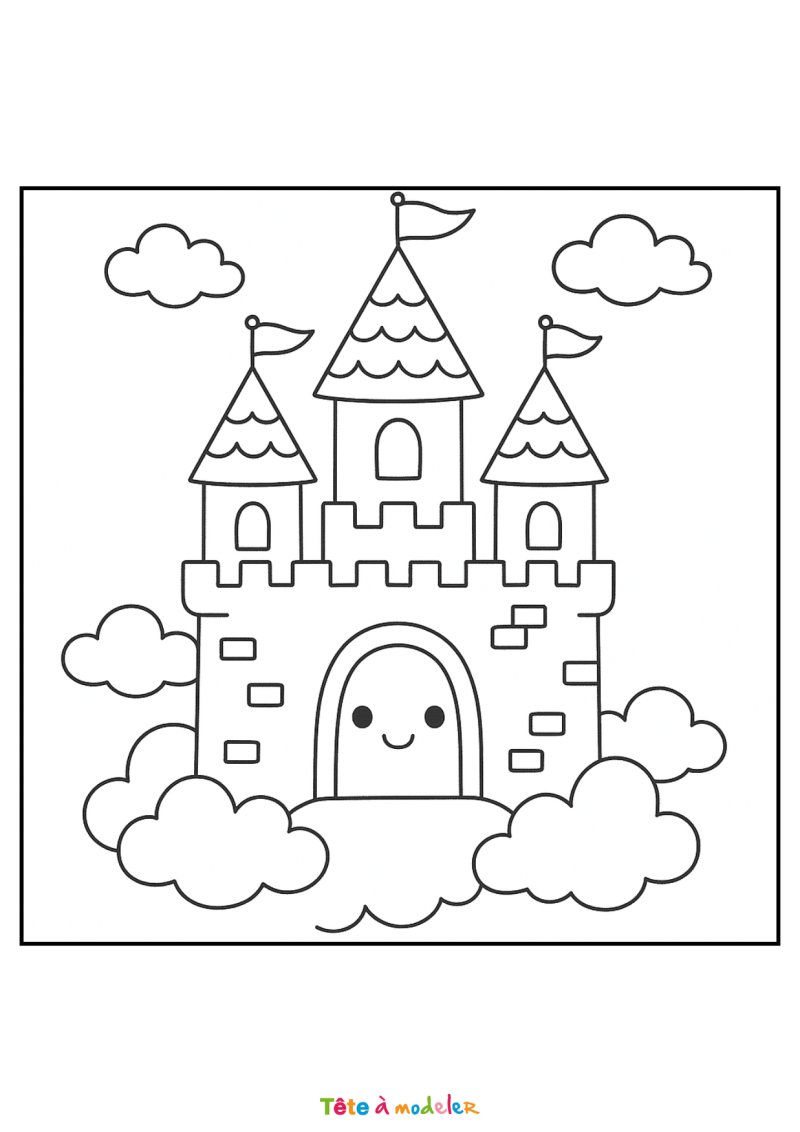 Coloriage d'un château de princesse kawaii