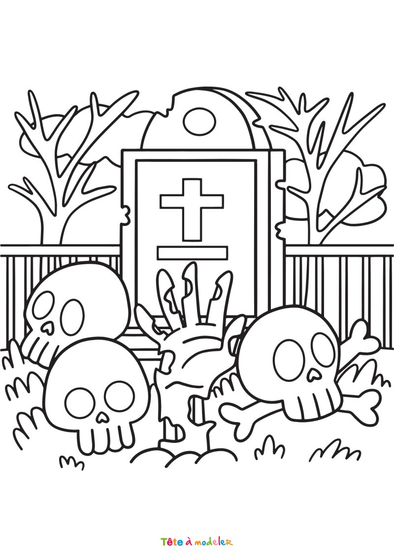 Coloriage d'un cimetière
