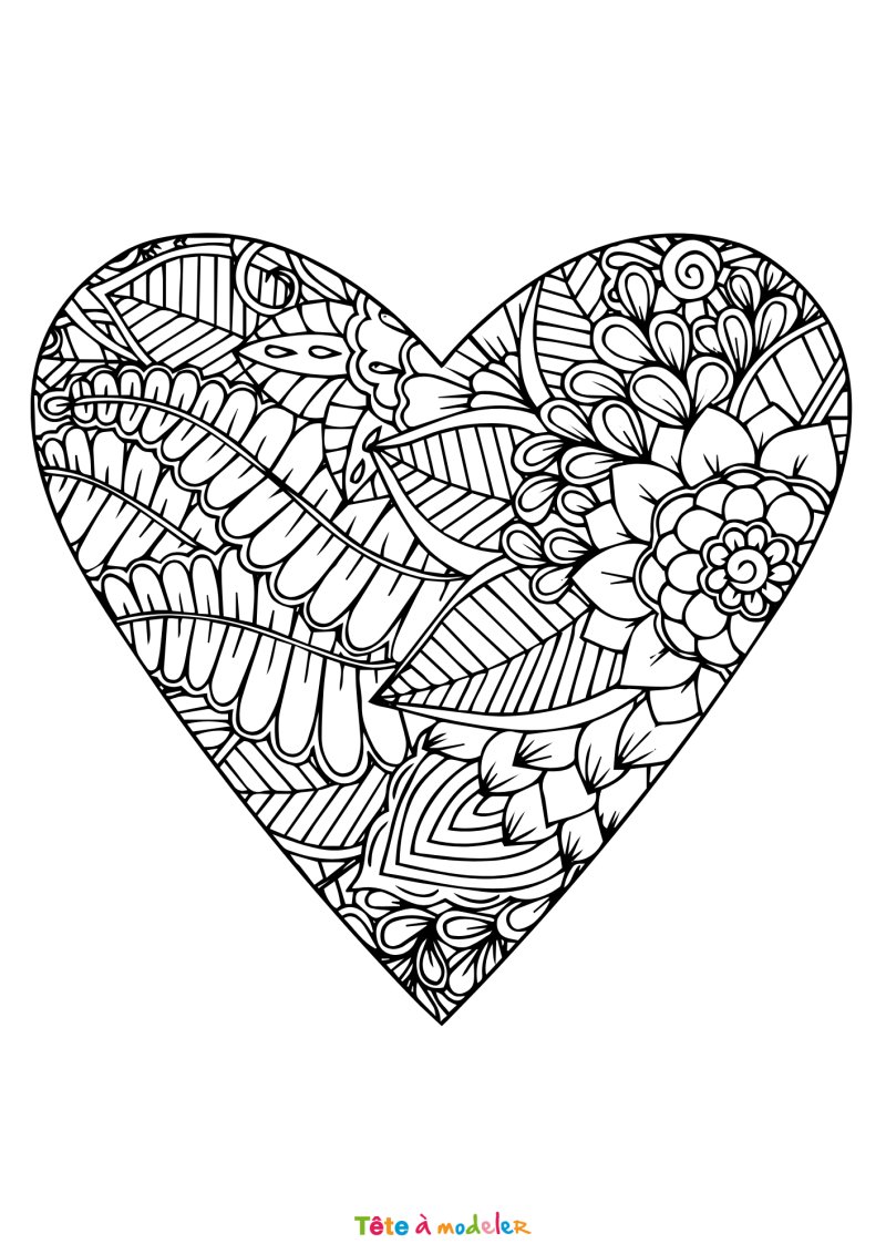 Coloriage d'un coeur à motifs