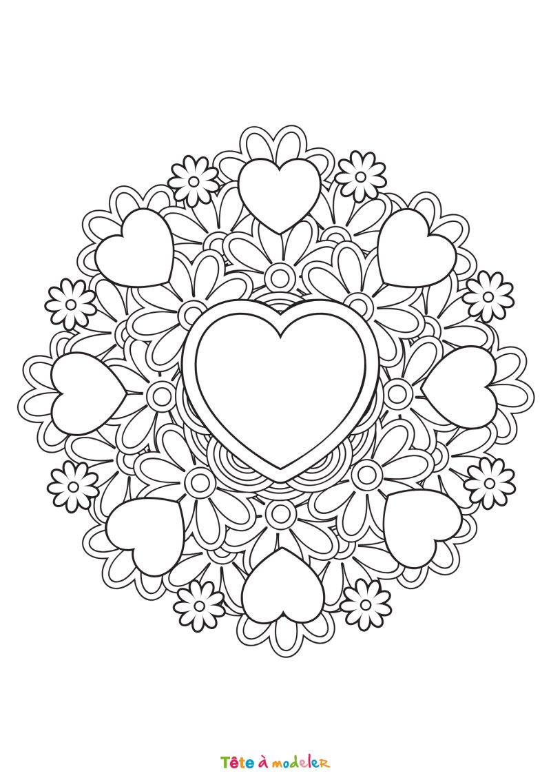 Coloriage d'un coeur en mandalas