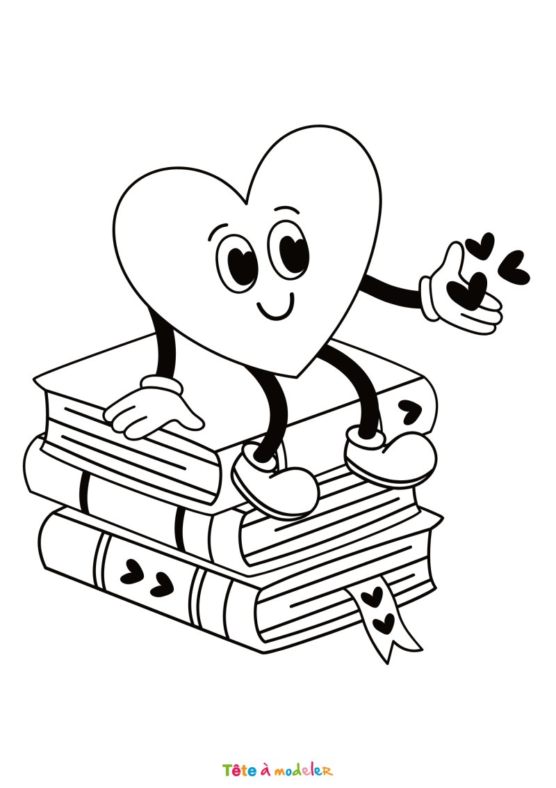 Coloriage d'un coeur sur des livres