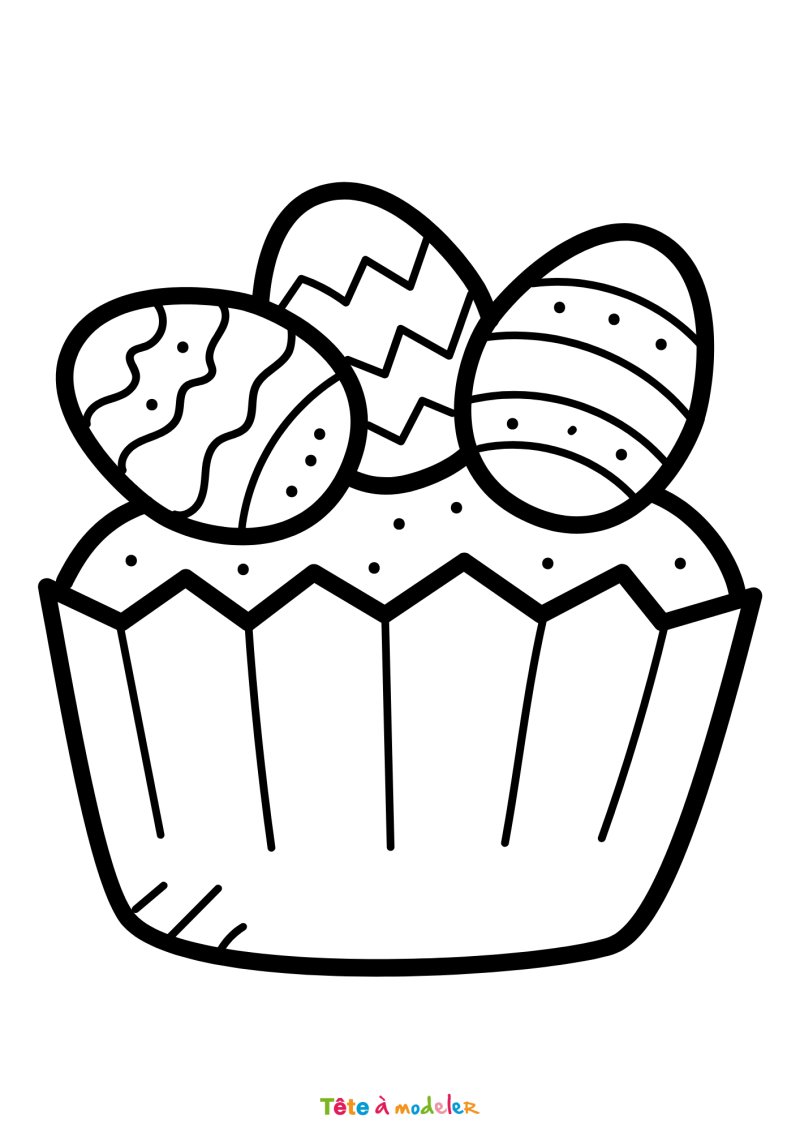 Coloriage d'un cupcake avec oeufs de Pâques
