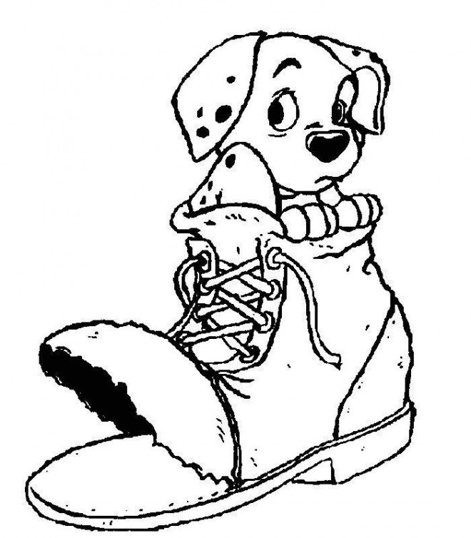 Coloriage d'un dalmatien dans une chaussure