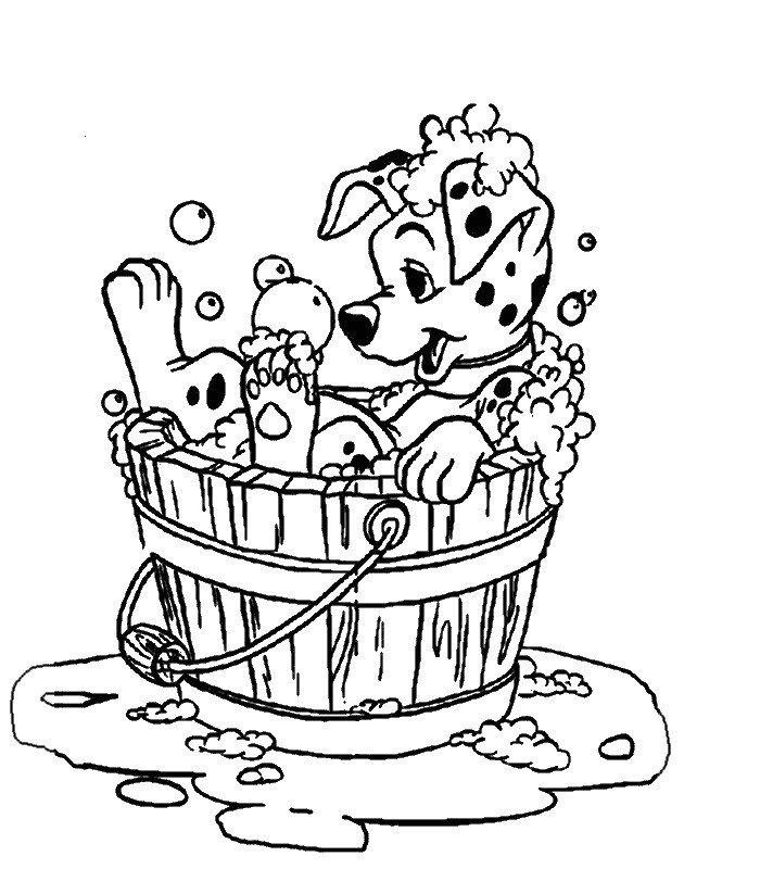 Coloriage d'un dalmatien qui se lave