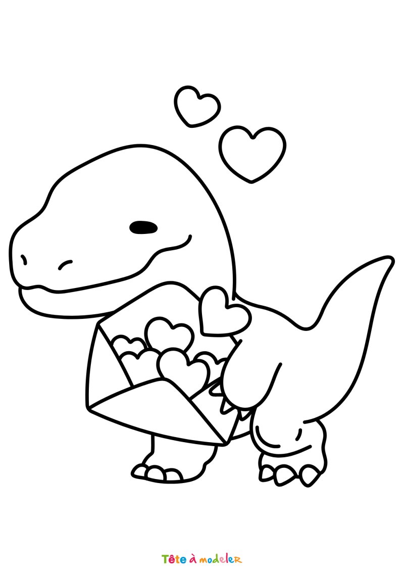 Coloriage d'un dinosaure avec un coeur