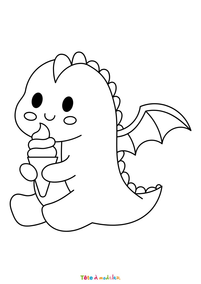 Coloriage d'un dragon kawaii