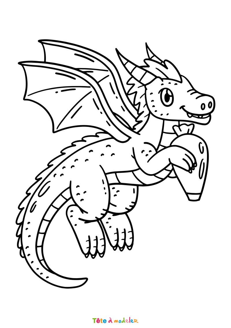 Coloriage d'un dragon qui vole