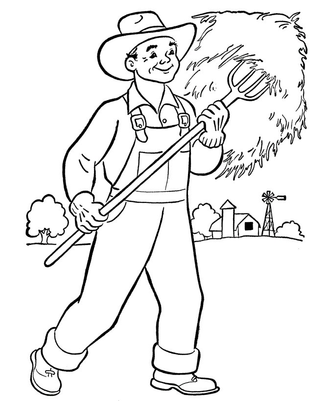 Coloriage d'un ferme qui travaille