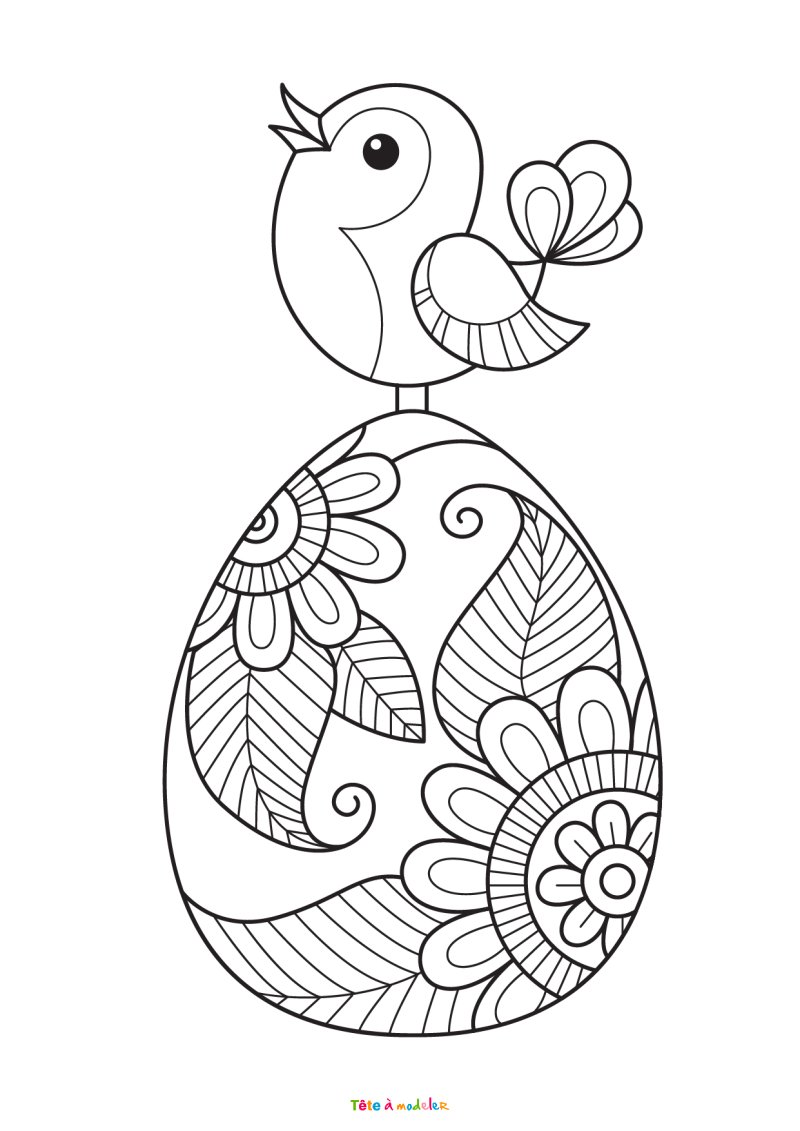 Coloriage d'un gros oiseau sur un oeuf