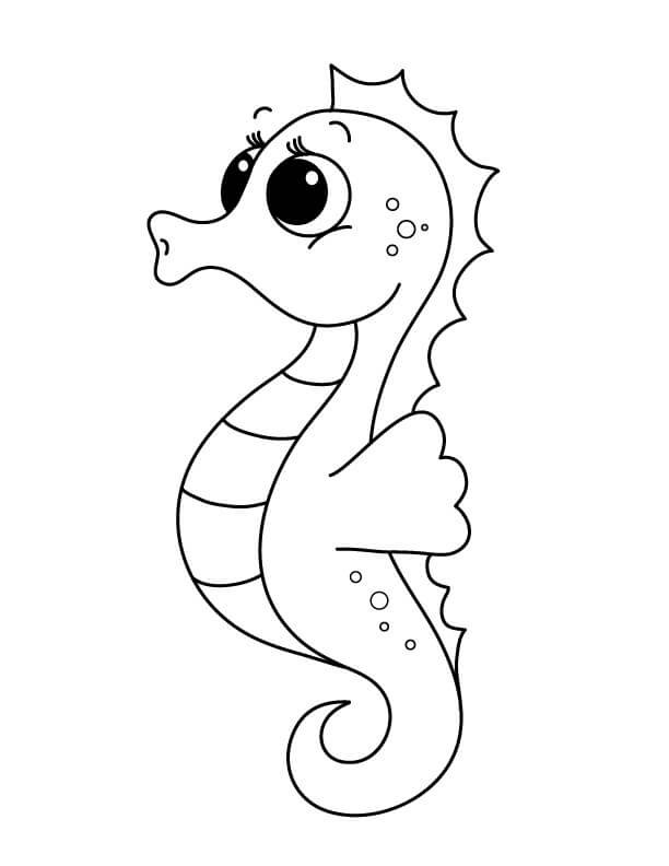 Coloriage d'un hippocampe Kawaii
