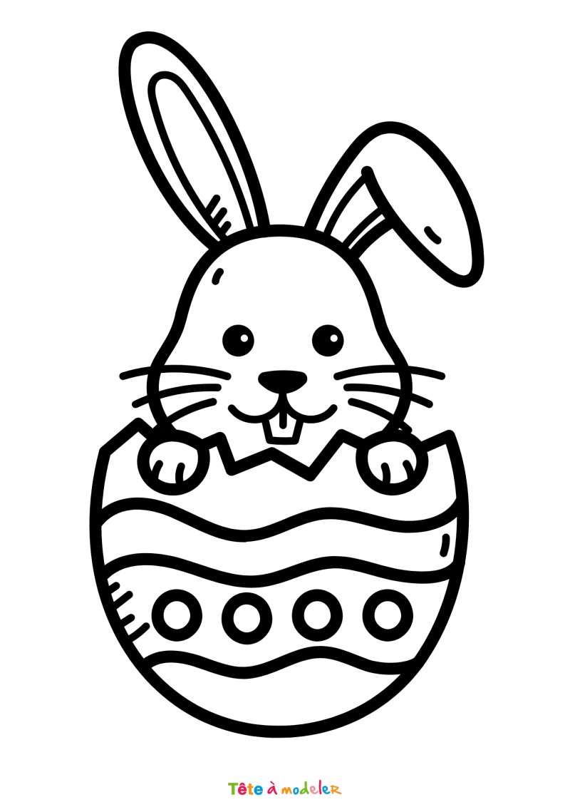 Coloriage d'un lapin dans un oeuf de Pâques