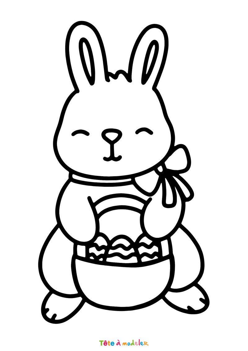 Coloriage d'un lapin de Pâques avec un panier
