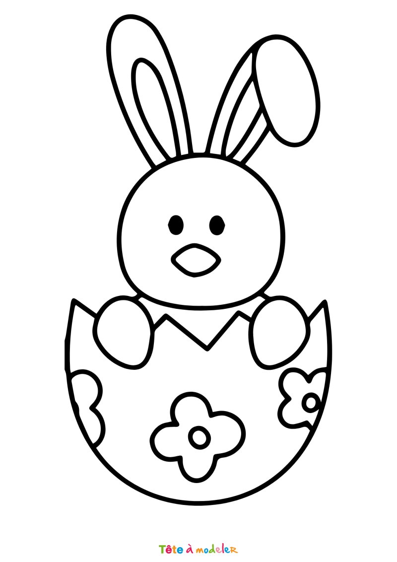 Coloriage d'un lapin de Pâques dans une coquille