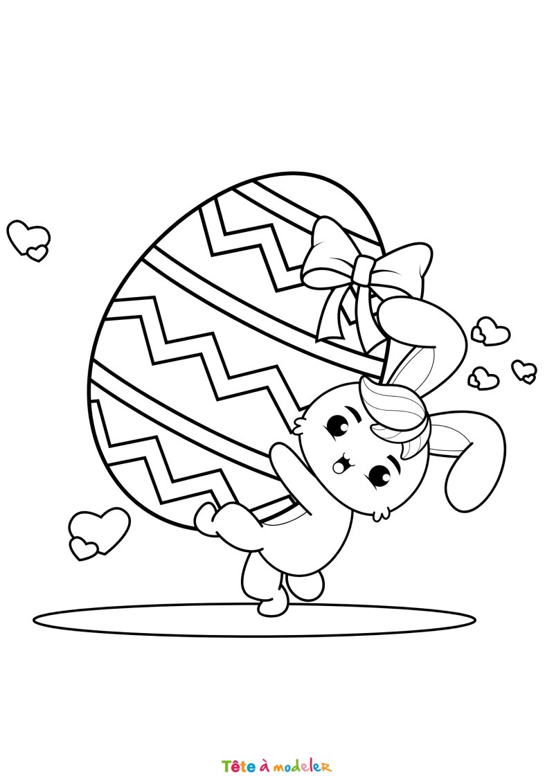Coloriage d'un lapin de Pâques qui porte un oeuf