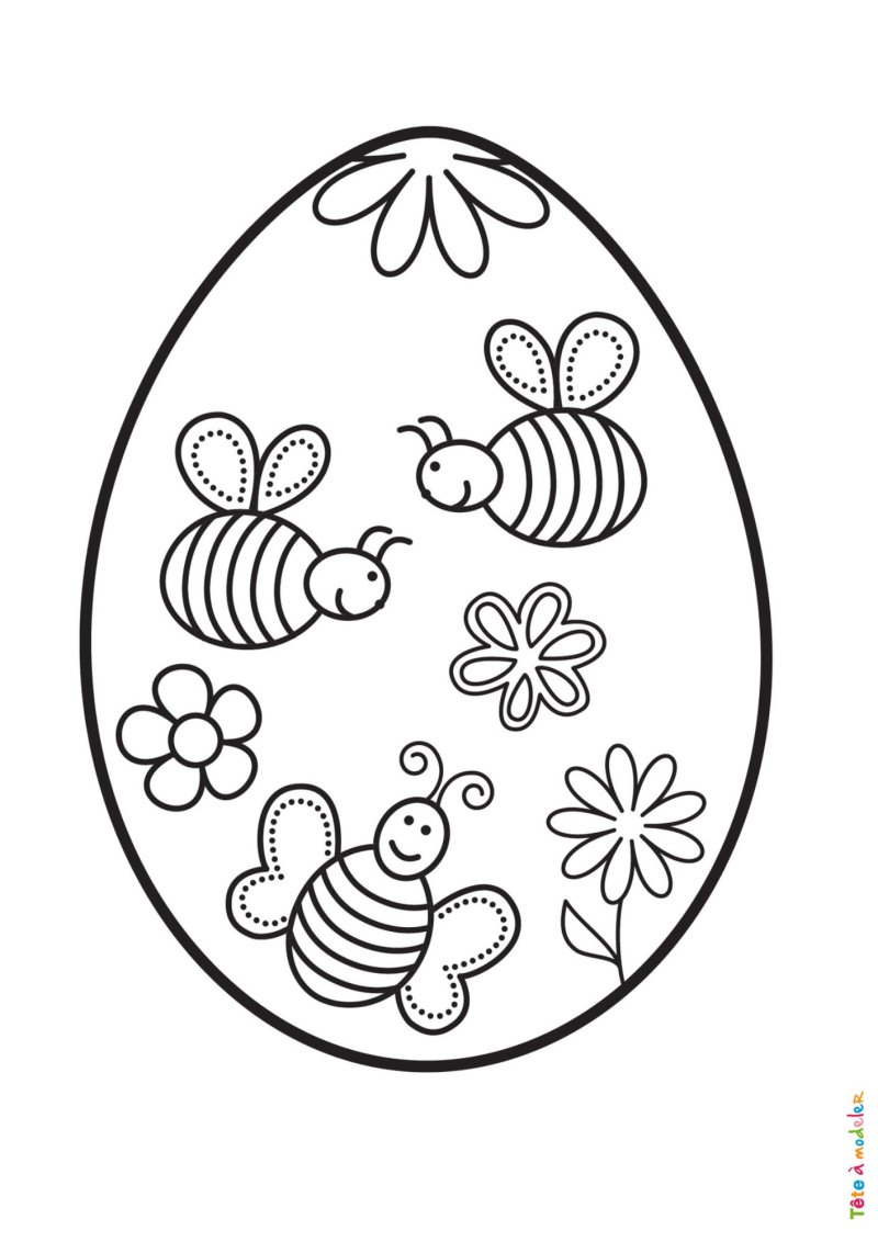 Coloriage d'un oeuf de Pâques avec des abeilles