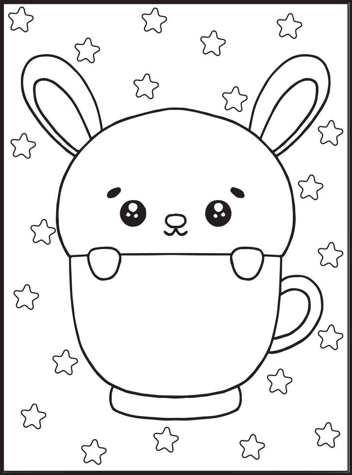 Coloriage d'un lapin kawaii dans une tasse