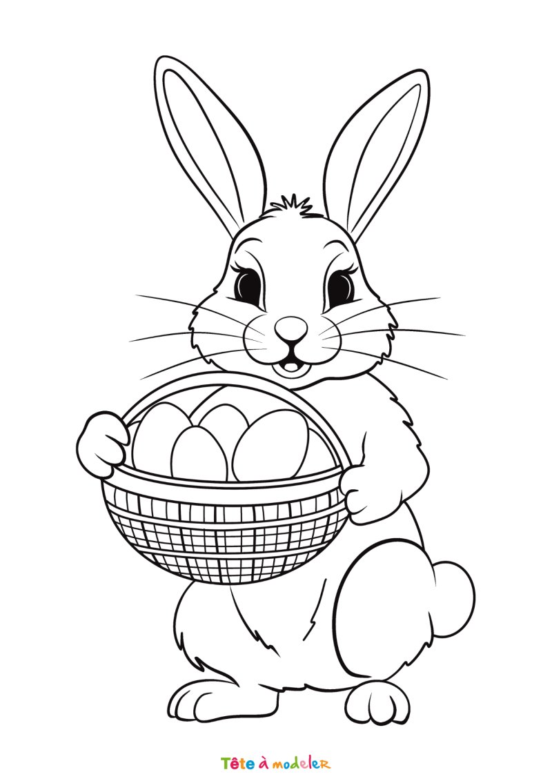 Coloriage d'un lièvre et les oeufs de Pâques