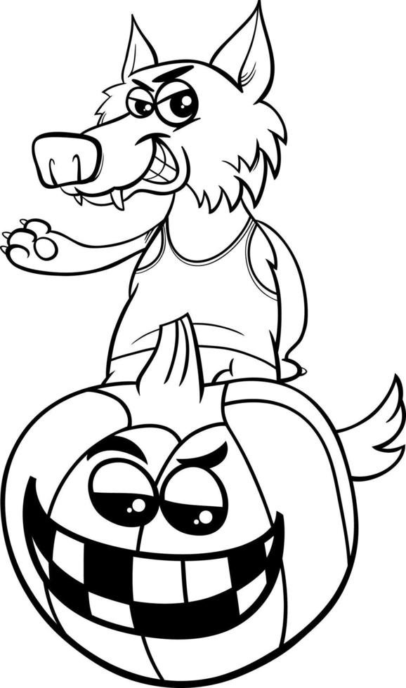 Coloriage d'un loup garou avec une citrouille