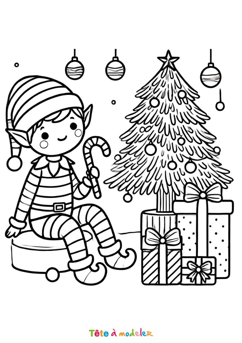 Coloriage d'un lutin farceur de Noël