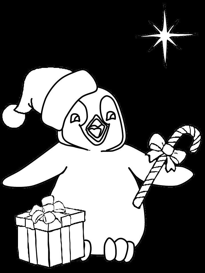 Coloriage d'un manchot à Noël 