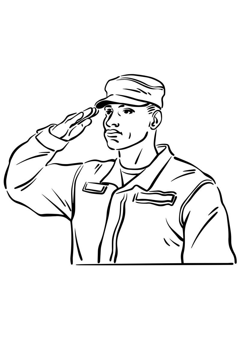 Coloriage d'un militaire au garde à vous