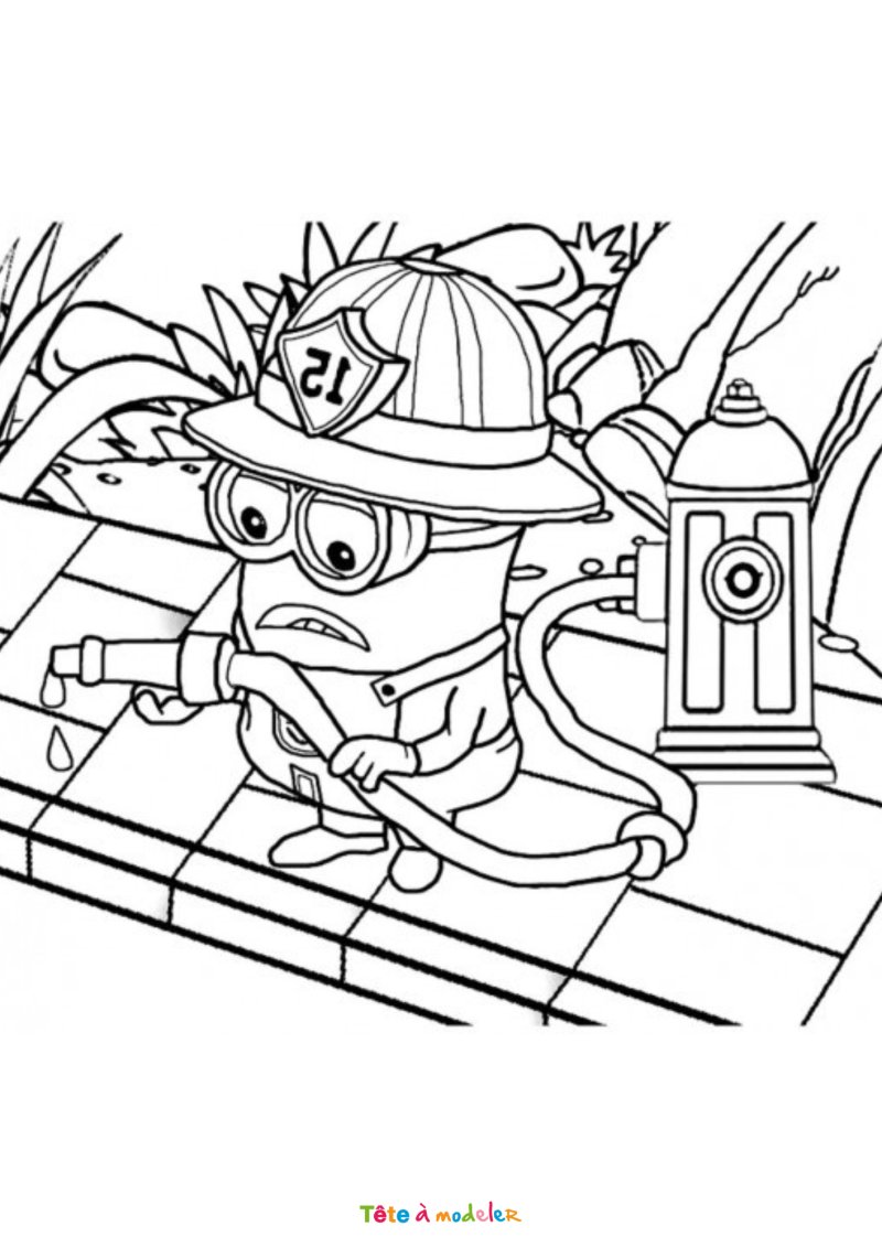 Coloriage d'un minion pompier