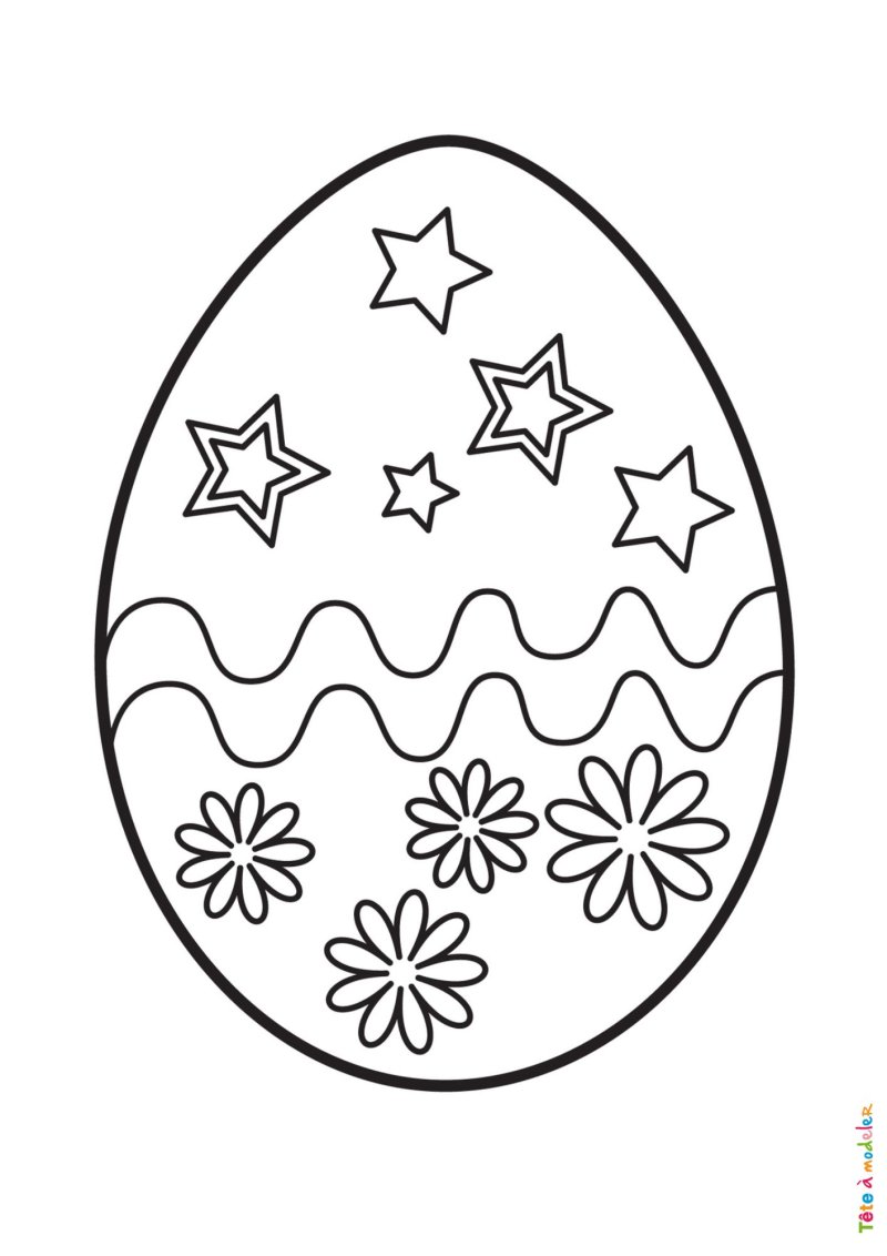 Coloriage d'un oeuf de Pâques avec étoiles