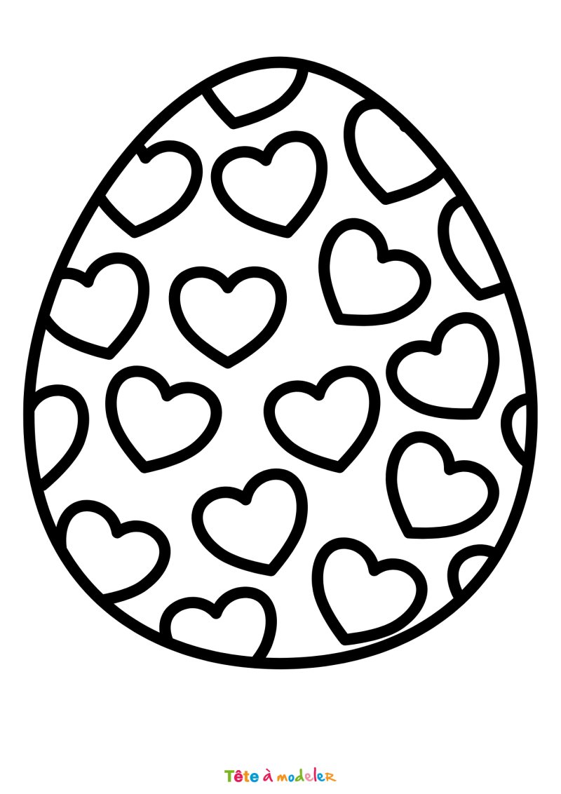 Coloriage d'un oeuf de Pâques avec des coeurs