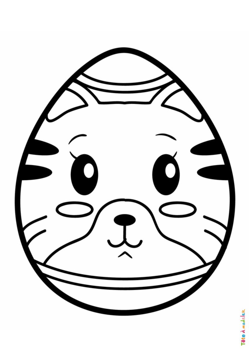 Coloriage d'un oeuf de Pâques chat