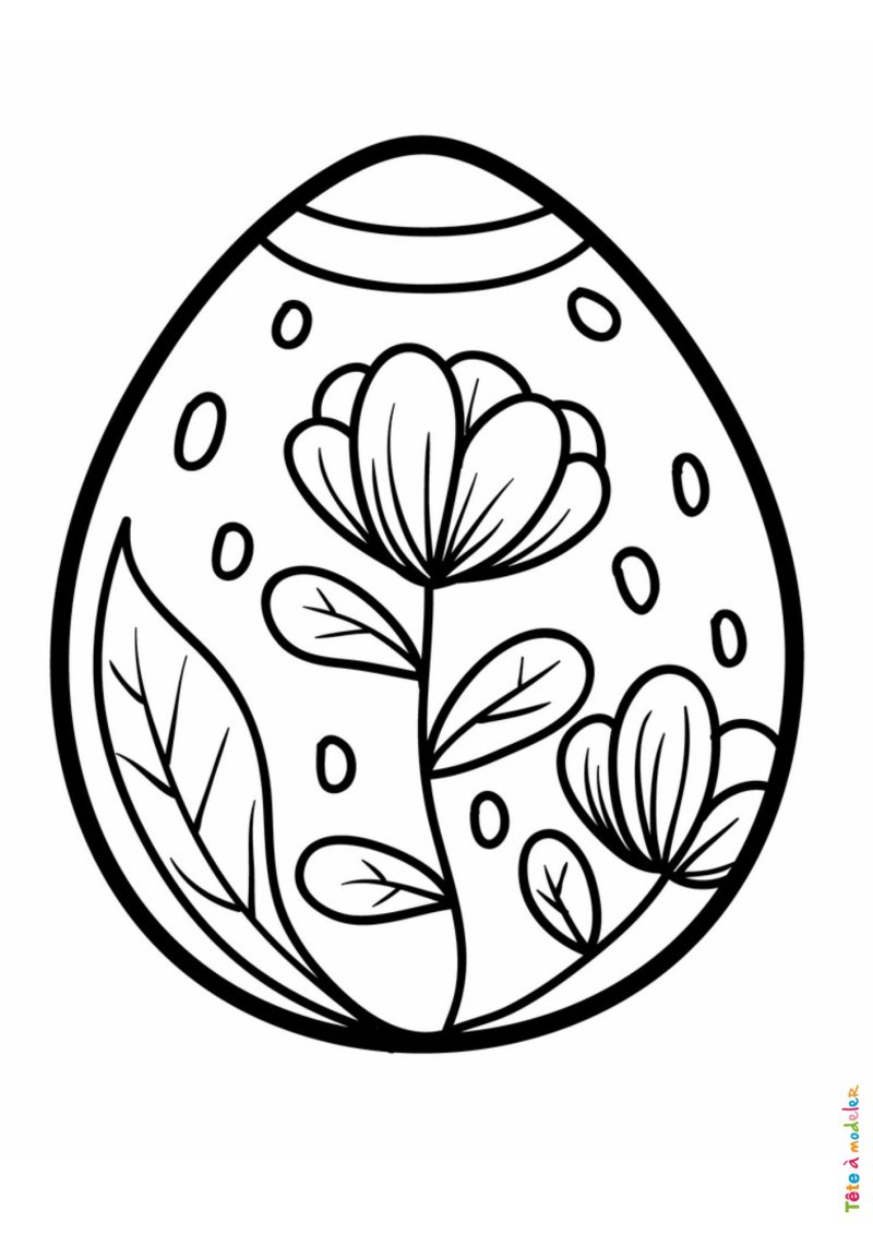 Coloriage d'un oeuf de Pâques avec jolies fleurs