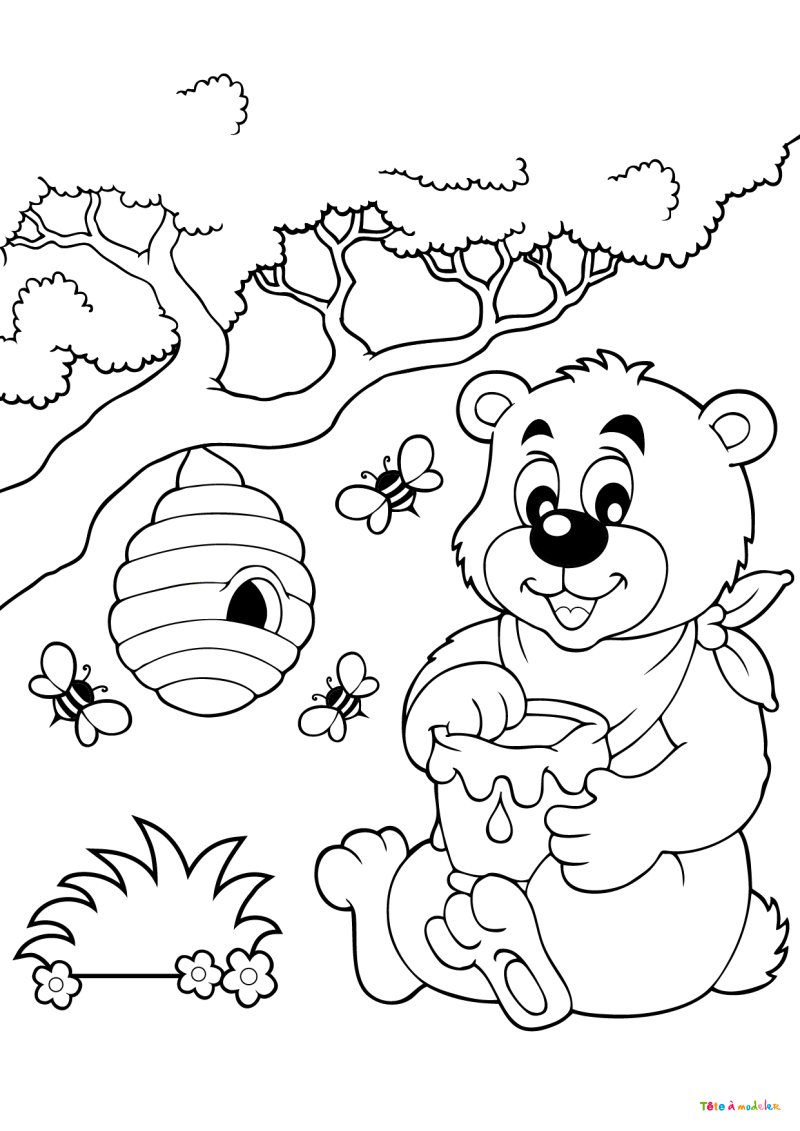 Coloriage d'un ours gourmand