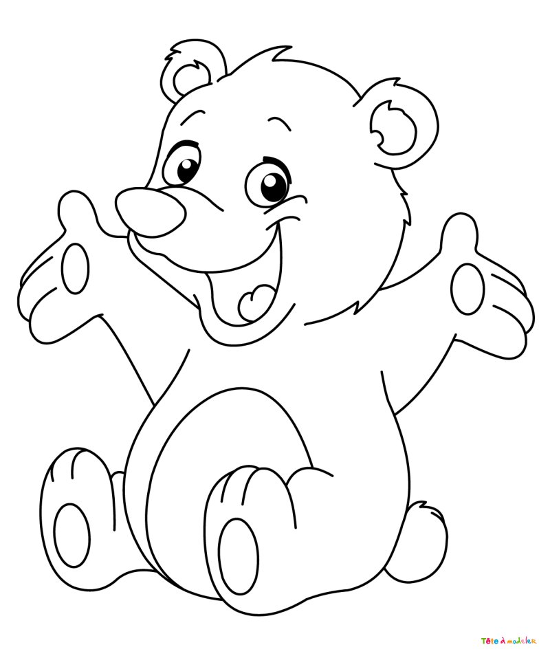 Coloriage d'un ourson joyeux