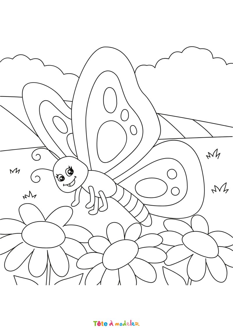 Coloriage d'un papillon multicolore