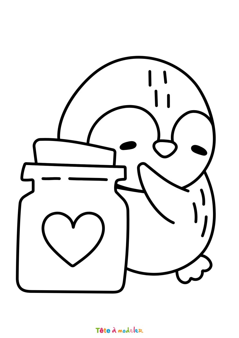 Coloriage d'un pingouin avec un coeur