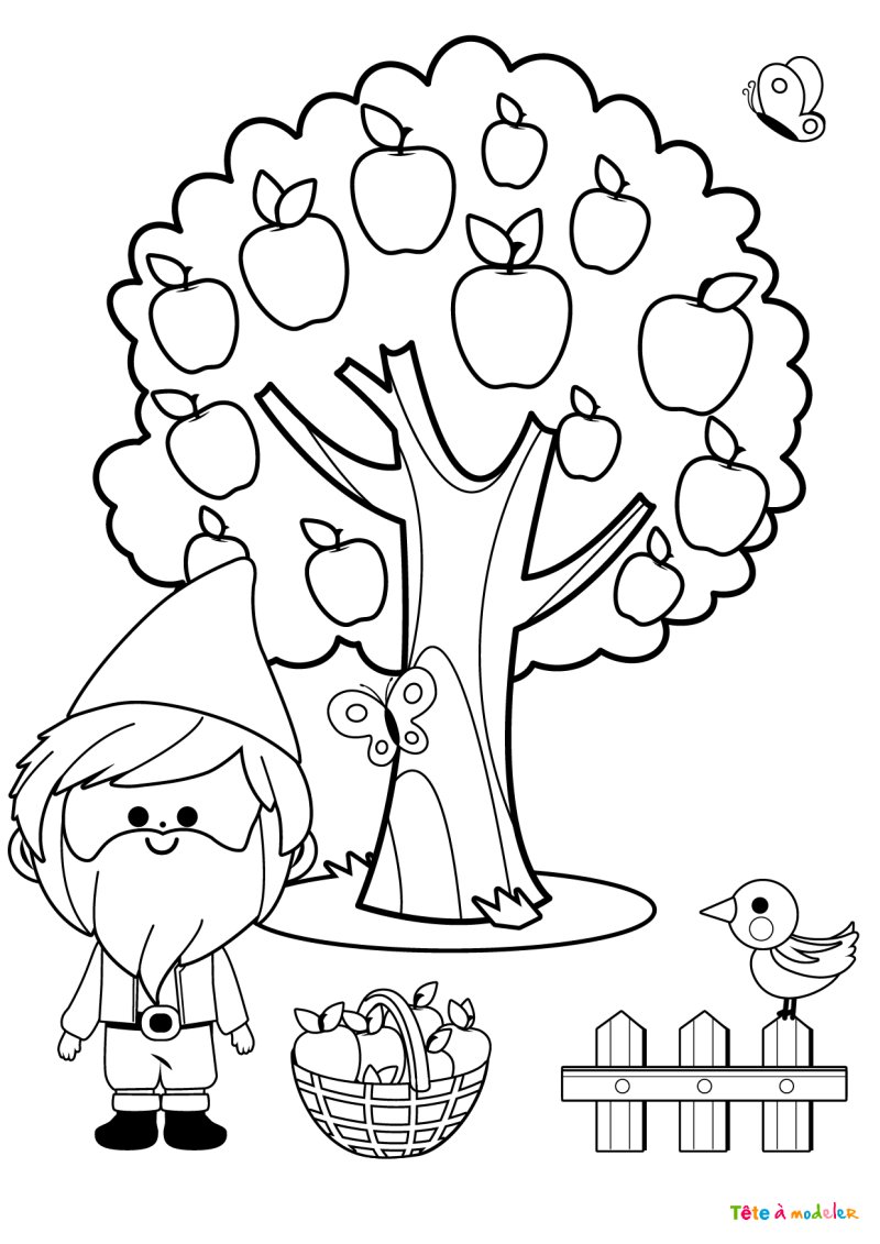 Coloriage d'un pommier en automne