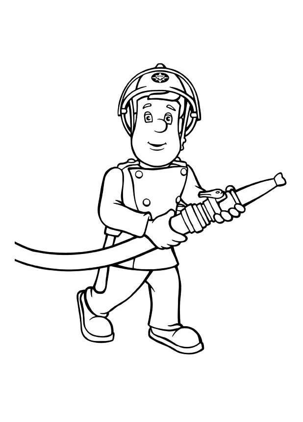 Coloriage d'un pompier avec sa lance