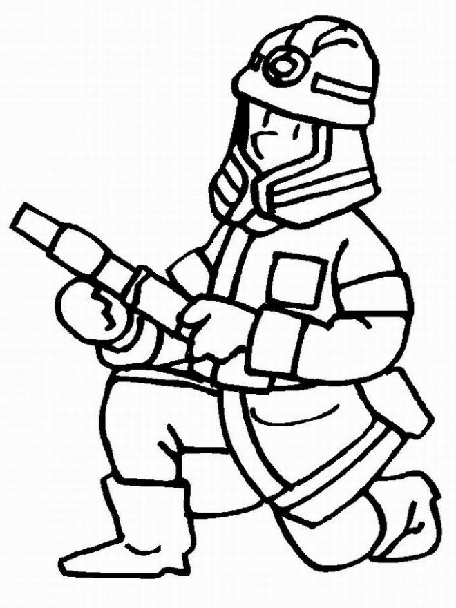 Coloriage d'un pompier en tenue