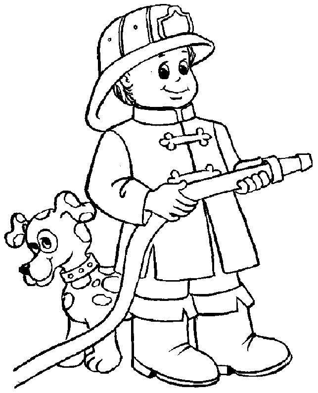 Coloriage d'un pompier et d'un chien 