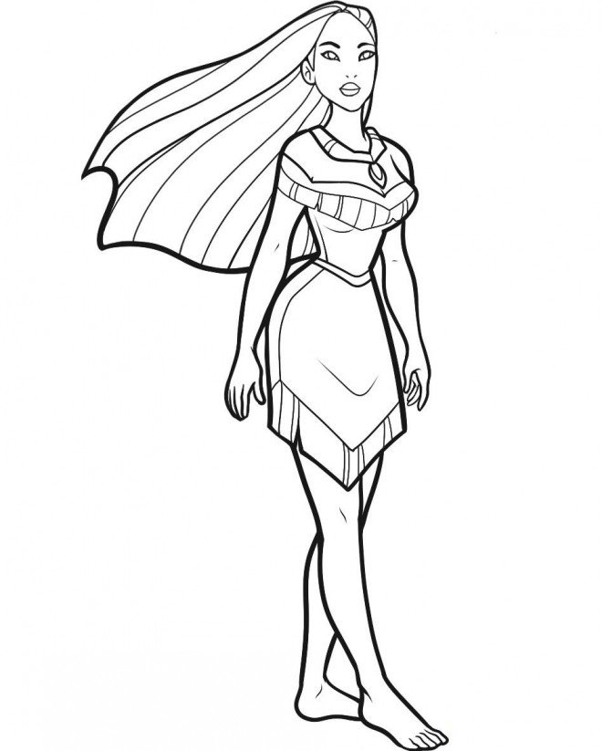 Coloriage d'un portrait de Pocahontas