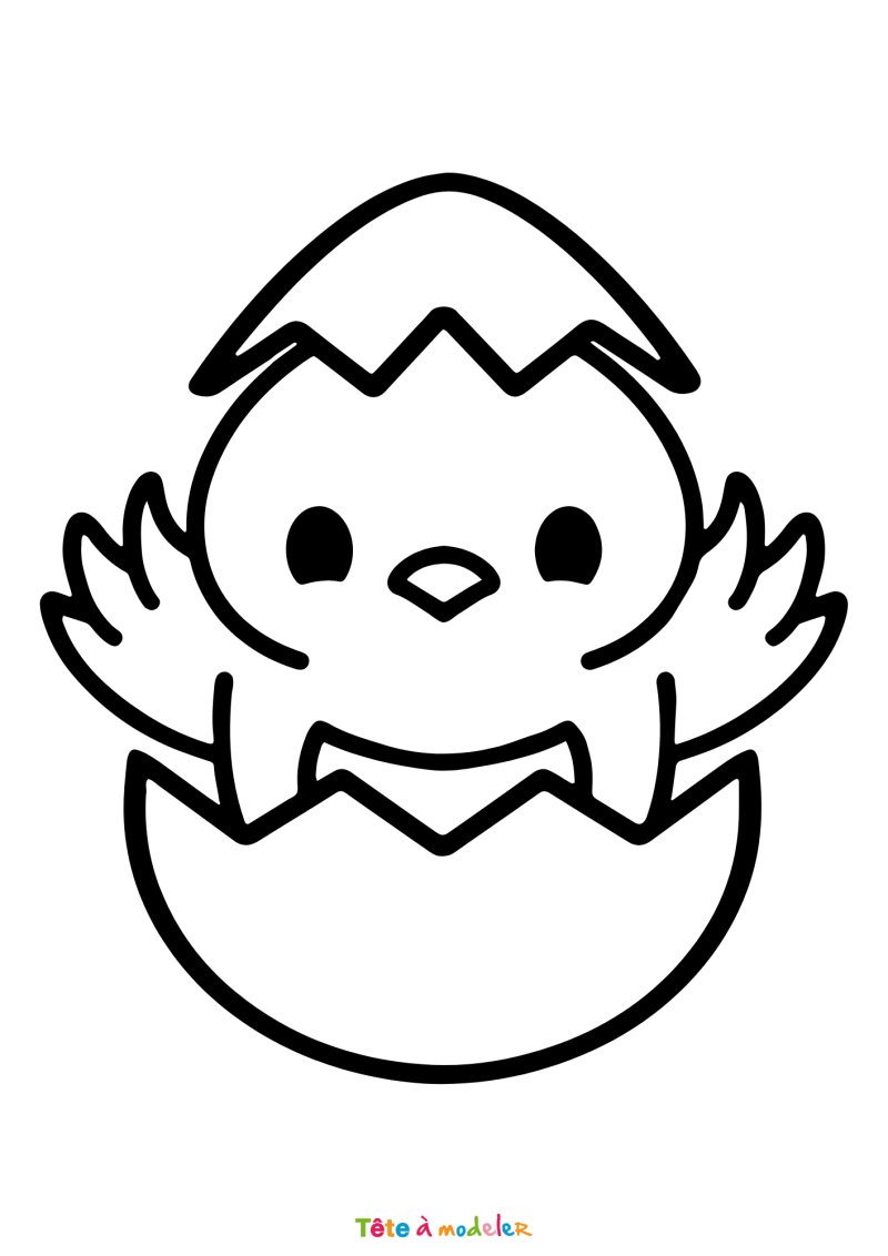 Coloriage d'un poussin dans un oeuf