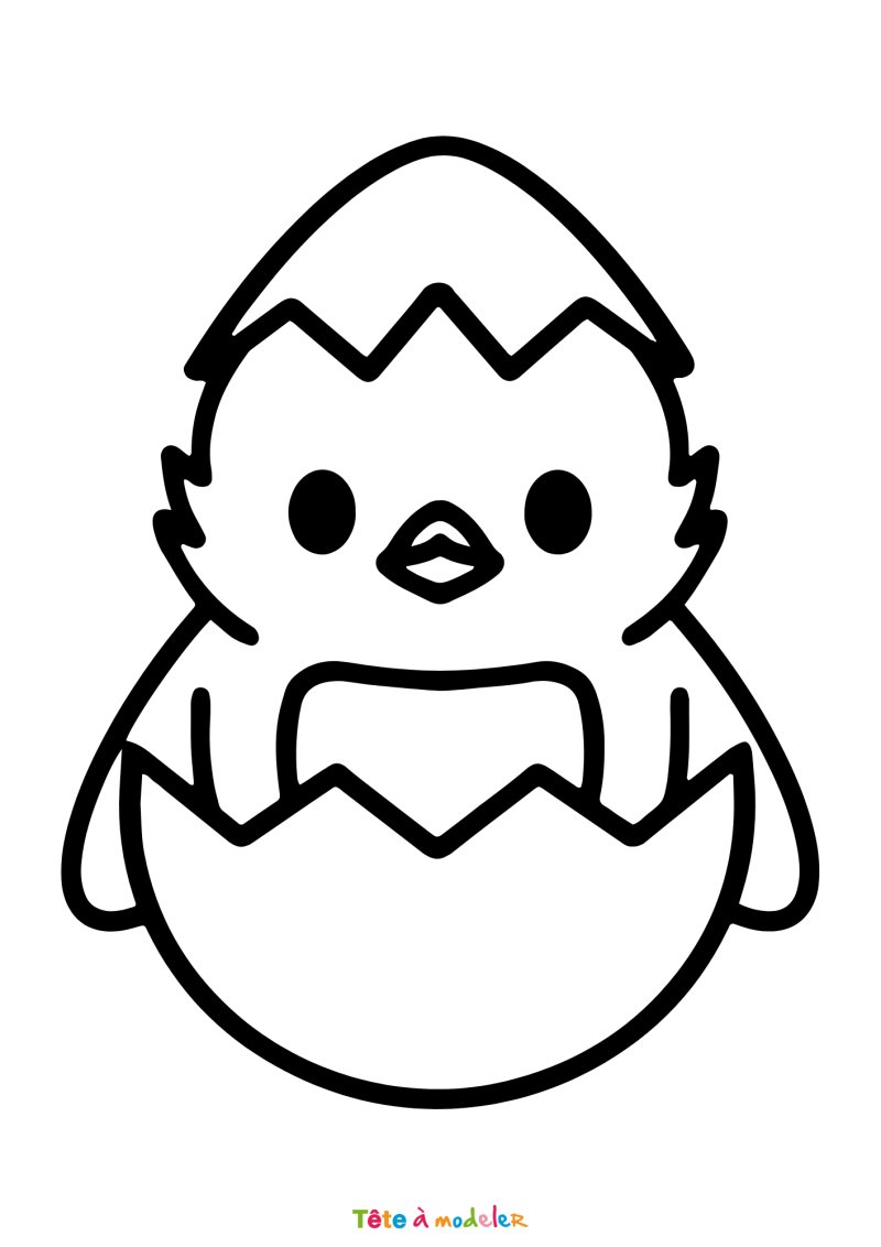 Coloriage d'un poussin de Pâques dans sa coquille