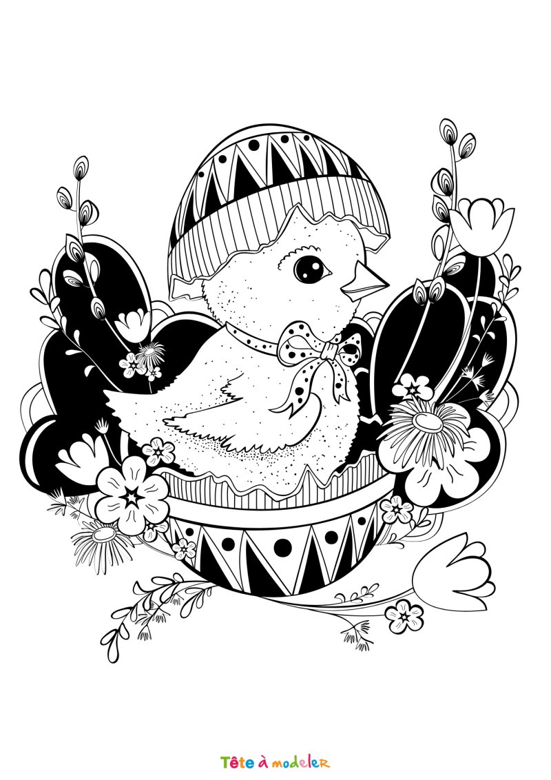 Coloriage d'un poussin de Pâques en PDF
